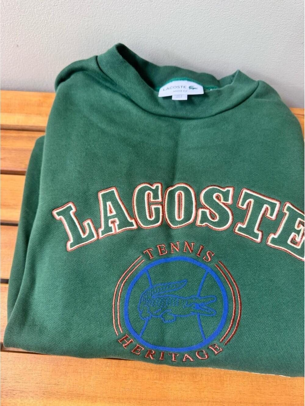 Lacoste Tennis Heritage Story Sweatshirt- Green Loose Fit Rene Lacoste Signature